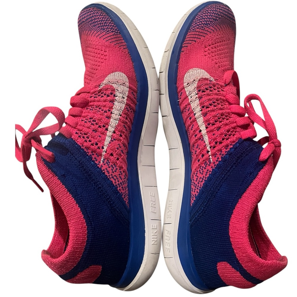 Nike Free 4.0 Flyknit Women's Size 7 Running Shoes Hot Pink Flash Game Royal